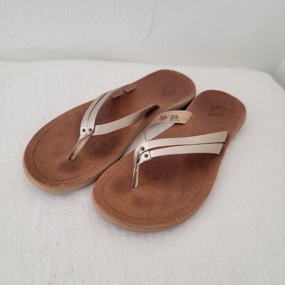 Olukai Kapehe Luana Sz 8 Flip Flop Thong Sandals Brown Womens Leather Tan - Picture 1 of 9